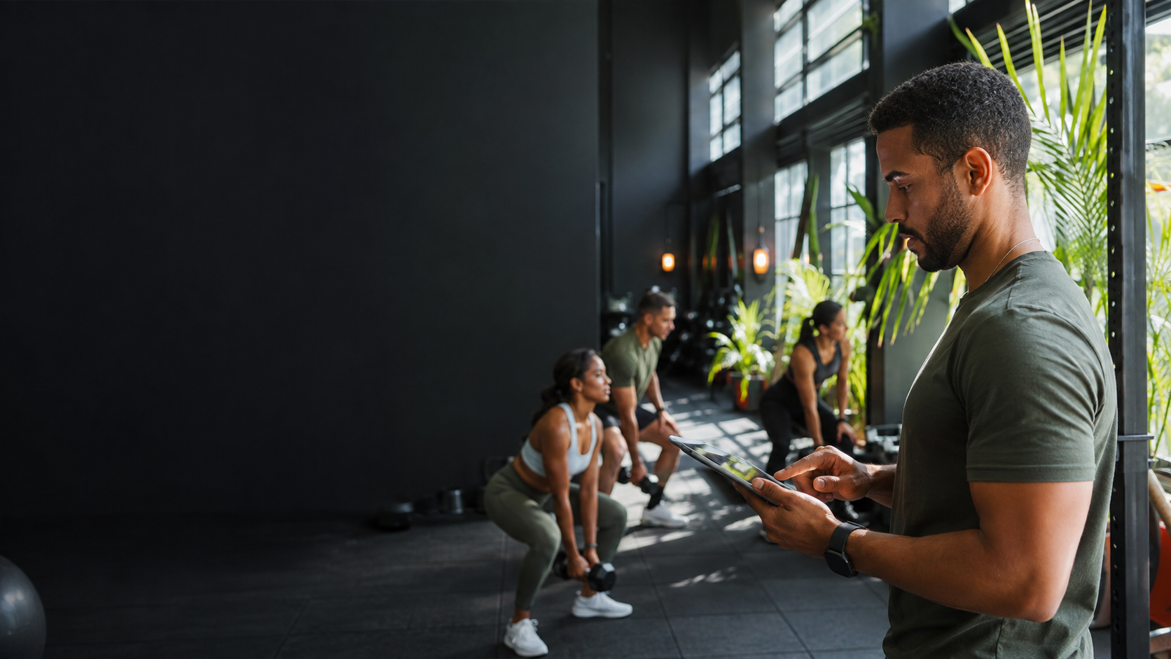 Coach supervisando una clase en un centro de wellness y fitness