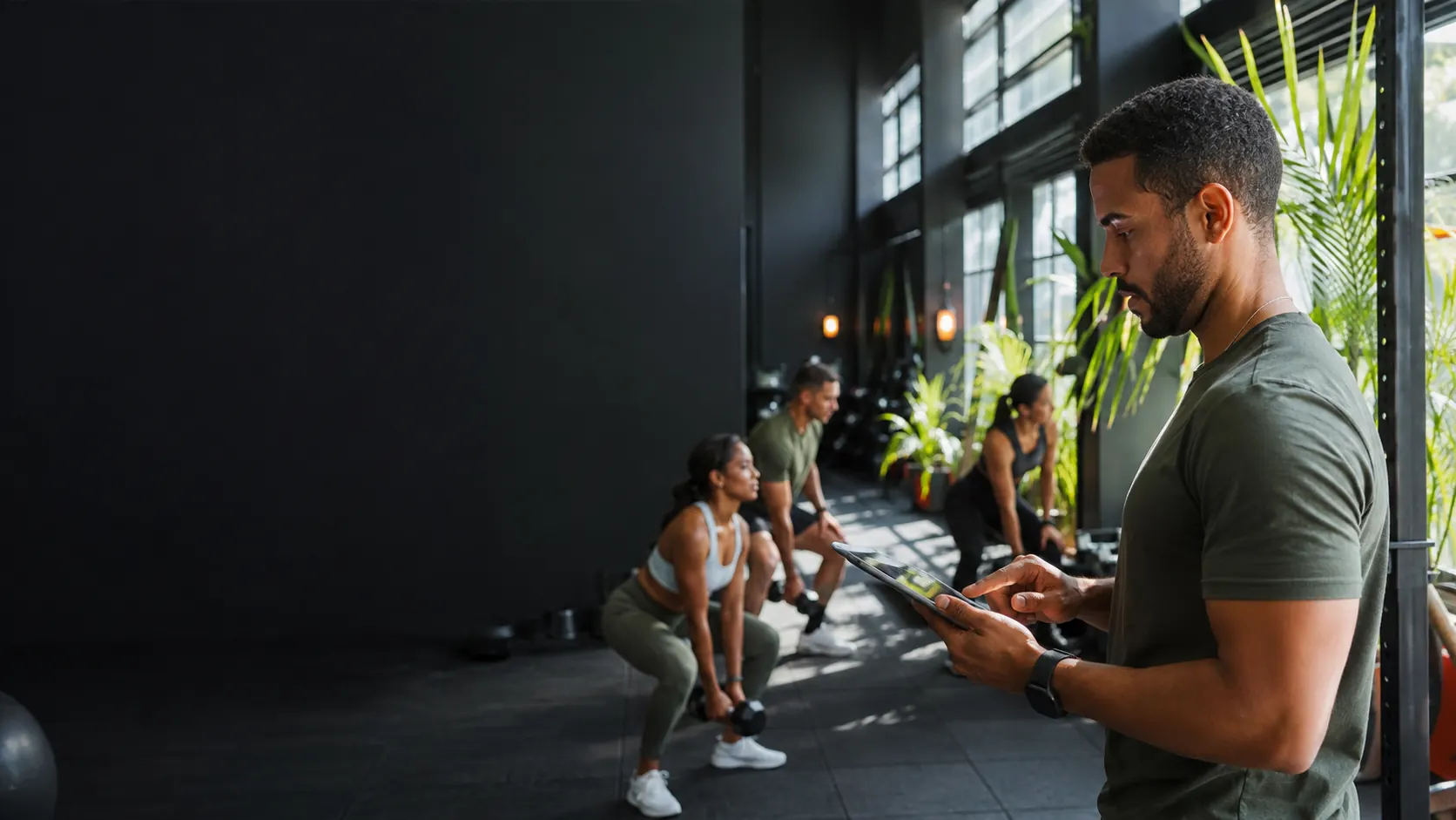 Coach supervisando una clase en un centro de wellness y fitness